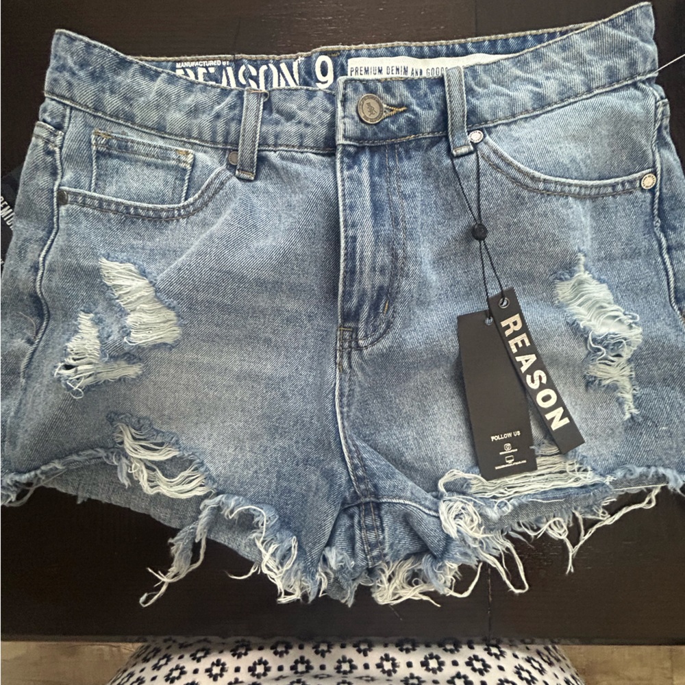 Reason Women's Frayed Blue Jean Shorts